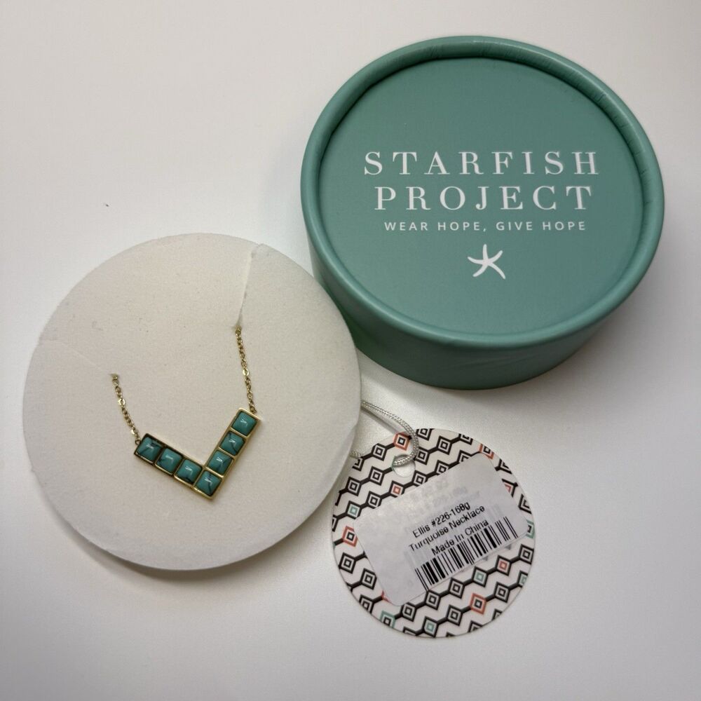 Starfish Project Gold Tone V Shaped Turquoise Necklace New